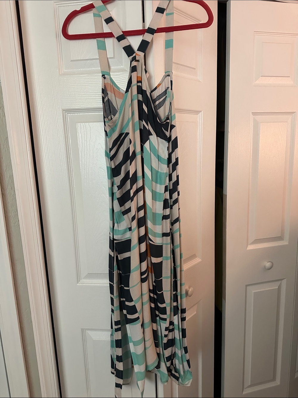 O'Neill Striped Halter Maxi Dress in Teal, Navy & Mustard - Picture 3 of 3
